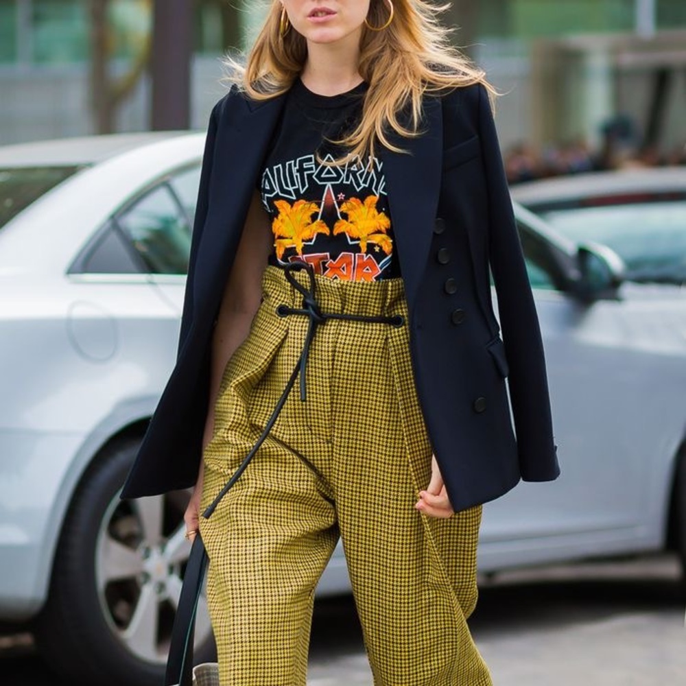 3.1 Phillip Lim Yellow Origami Pleated Houndstooth Trouser Pants